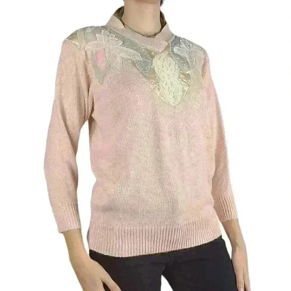 Vintage Retro Pastel Pink Jaclyn Smith Embroidered Beaded Sweater - Picture 3 of 3